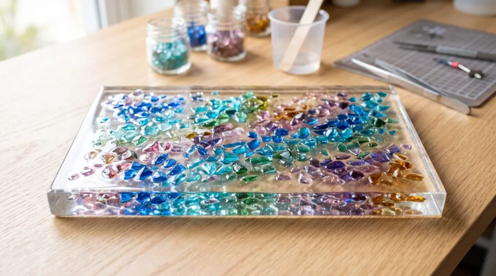 DIY Resin Art With Colored Glass Chips